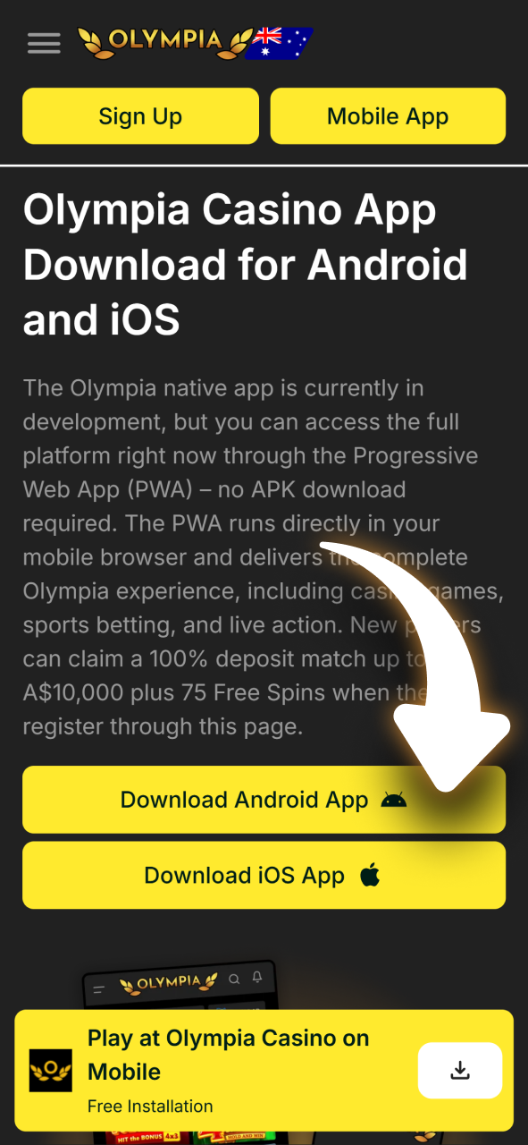 Tap the download button to get the Olympia Casino app for Android.