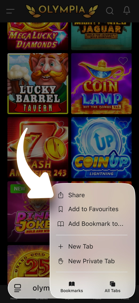 Click the share button in Safari to begin installing the app on iOS.