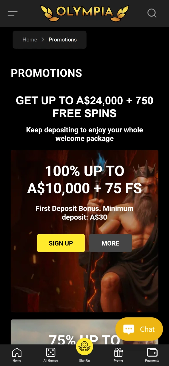 View the generous bonus offers available in the Olympia Casino mobile app.