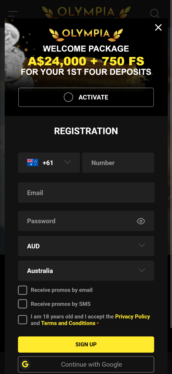 See how easy it is to register via the Olympia Casino app.