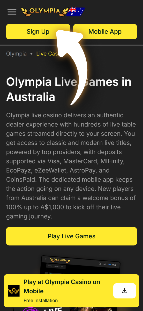 Enter the live casino section at Olympia to play with real dealers.