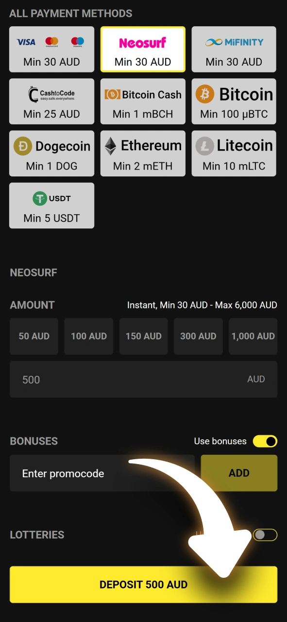 Follow this guide to make your first deposit at Olympia Casino.