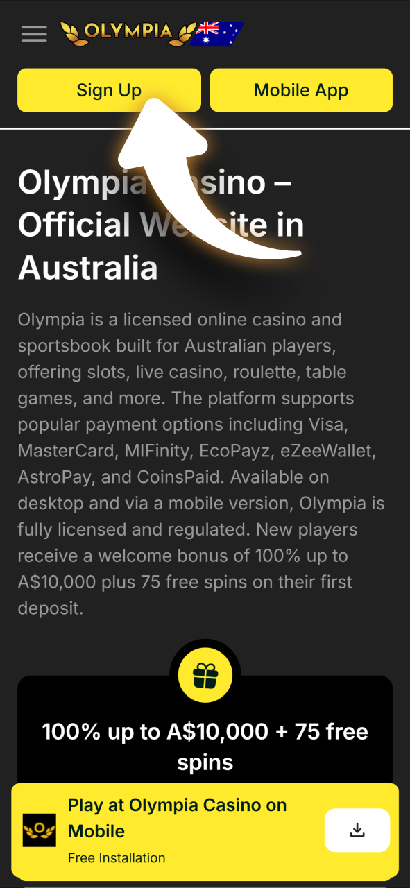 Sign in to your Olympia Casino account to access all features.