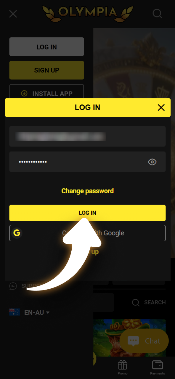 Log in to your profile to manage your deposits at Olympia Casino.