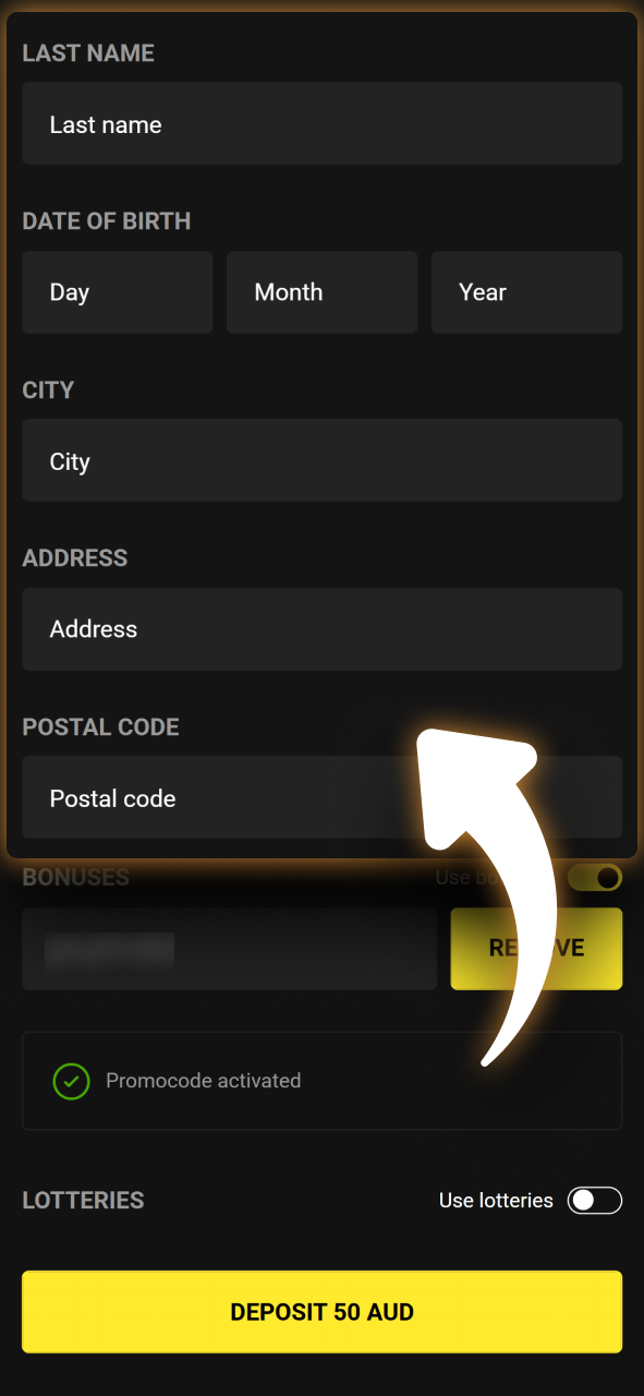 Specify the transfer details when applying a promo code at Olympia.
