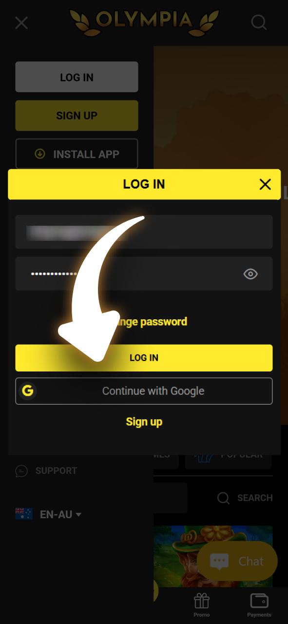 Log in to your account to join the Olympia Casino community.