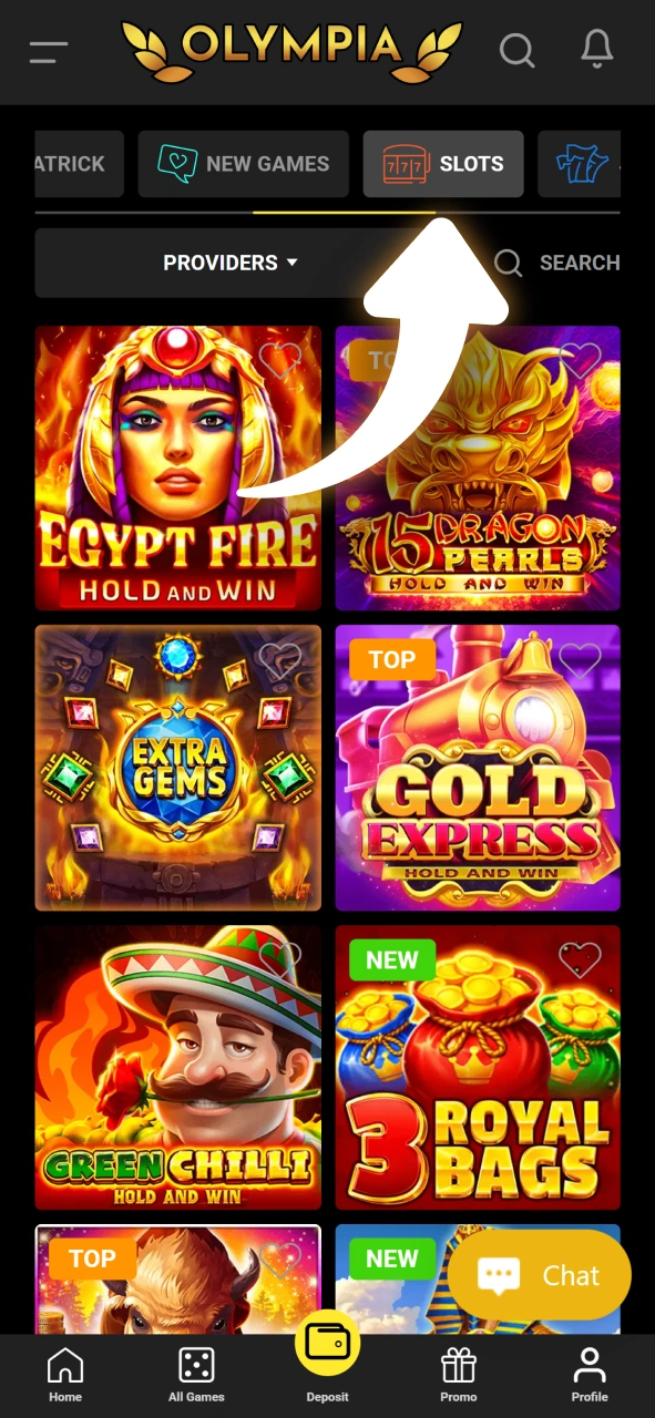 Explore the extensive slot lobby to find the best games at Olympia.