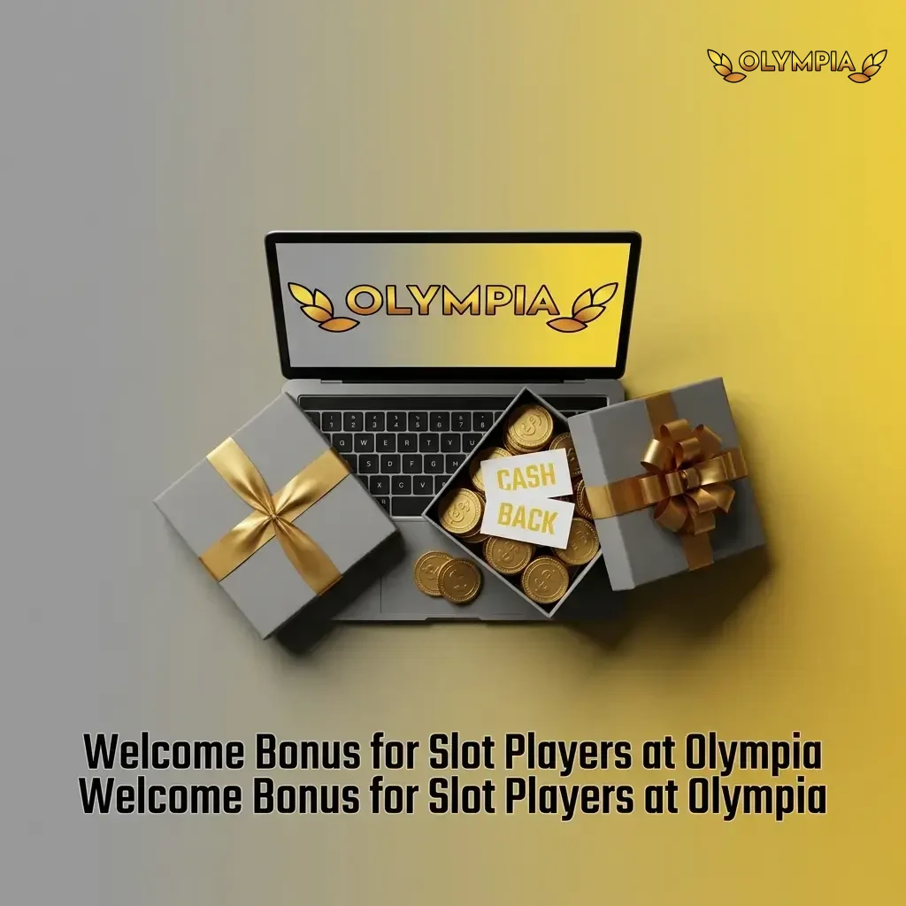 Olympia Casino welcome bonus for slot players showing 100% match up to A$10,000 plus 75 free spins offer.